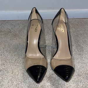 Mix No 6 Black Snakeskin/Clear Stilettos